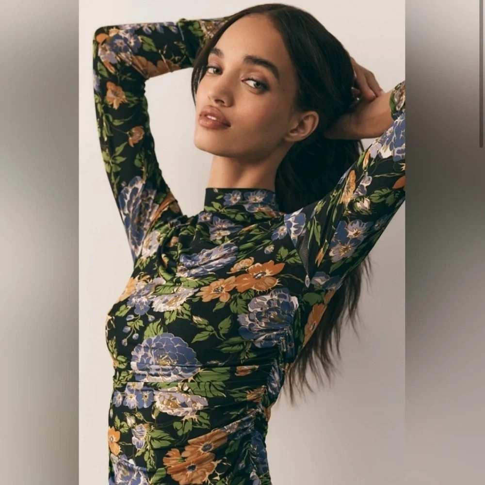 Farm Rio Capri Floral Print Turtleneck Top/ Size XS/S - Picture 2 of 13